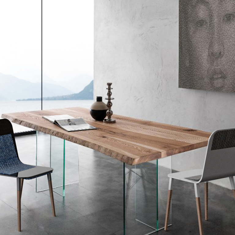 Tavolo in legno e vetro con sedute di design